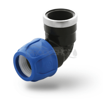 PE-könyök csökkentett belső menettel 32x1" fémgyűrűvel